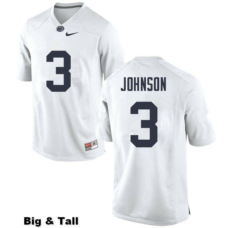 NCAA Nike Men's Penn State Nittany Lions Donovan Johnson #3 College Football Authentic Big & Tall White Stitched Jersey YSJ3898AZ